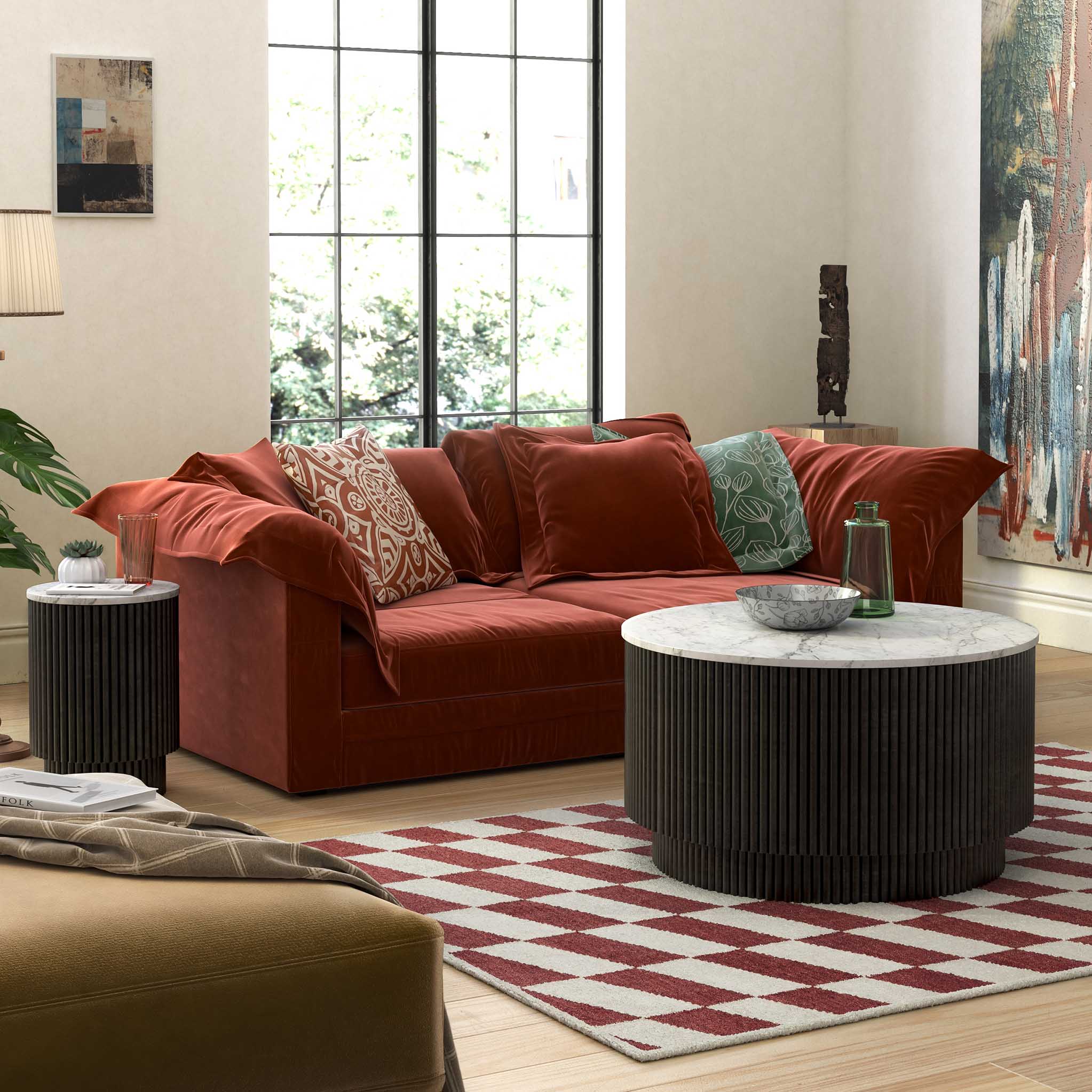 Milo Mango & Marble Round Fluted Coffee Table - Image 2