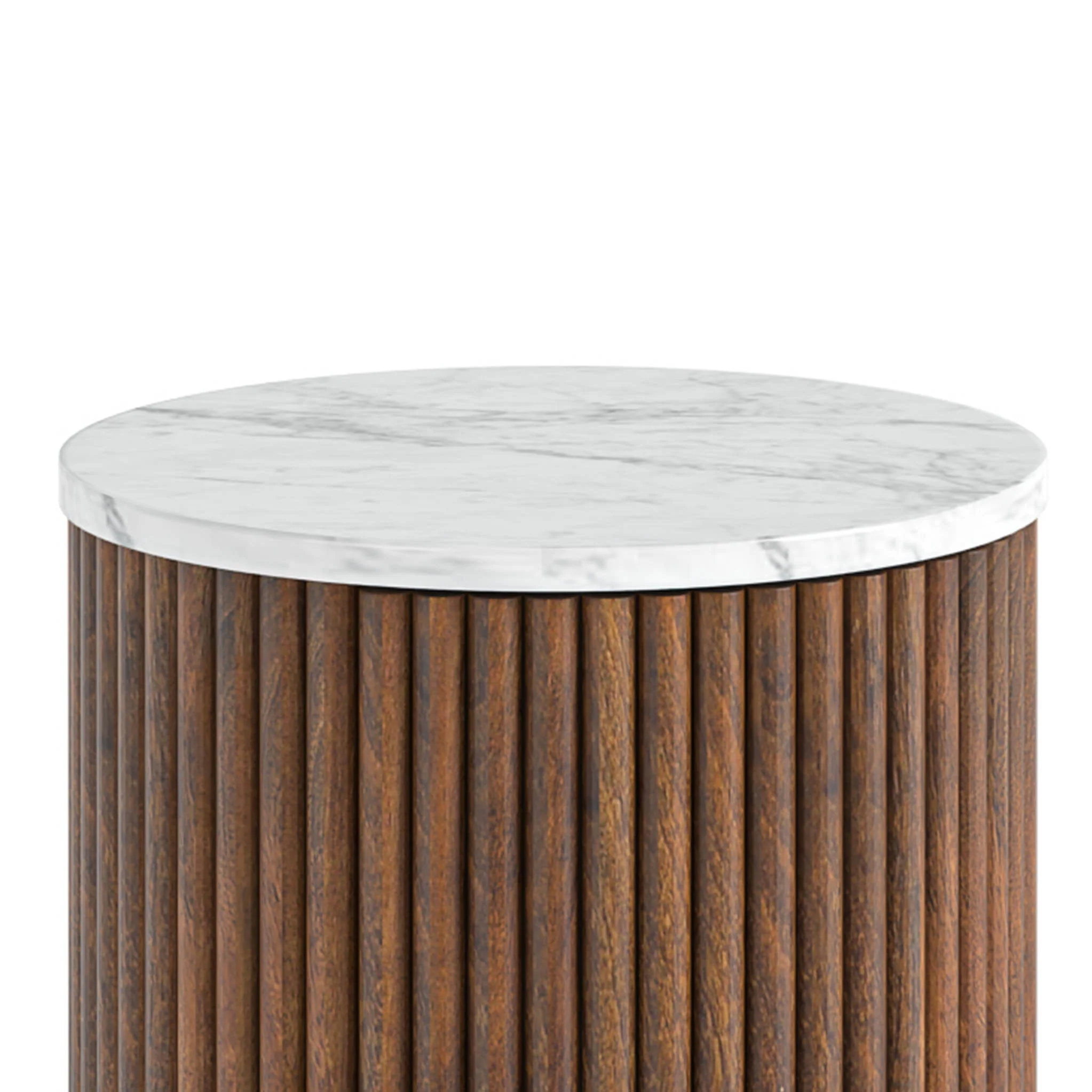 Milo Mango & Marble Fluted Side Table with Door - Image 3