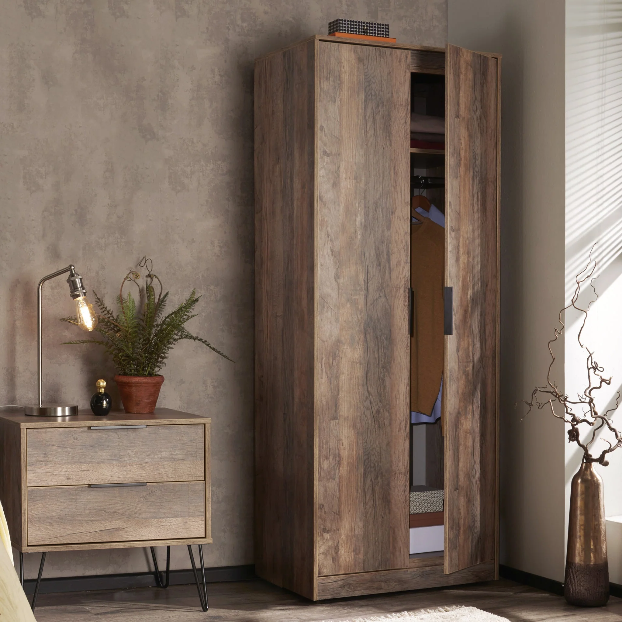 Moreno Rustic Oak 2 Door Double Wardrobe - Image 2