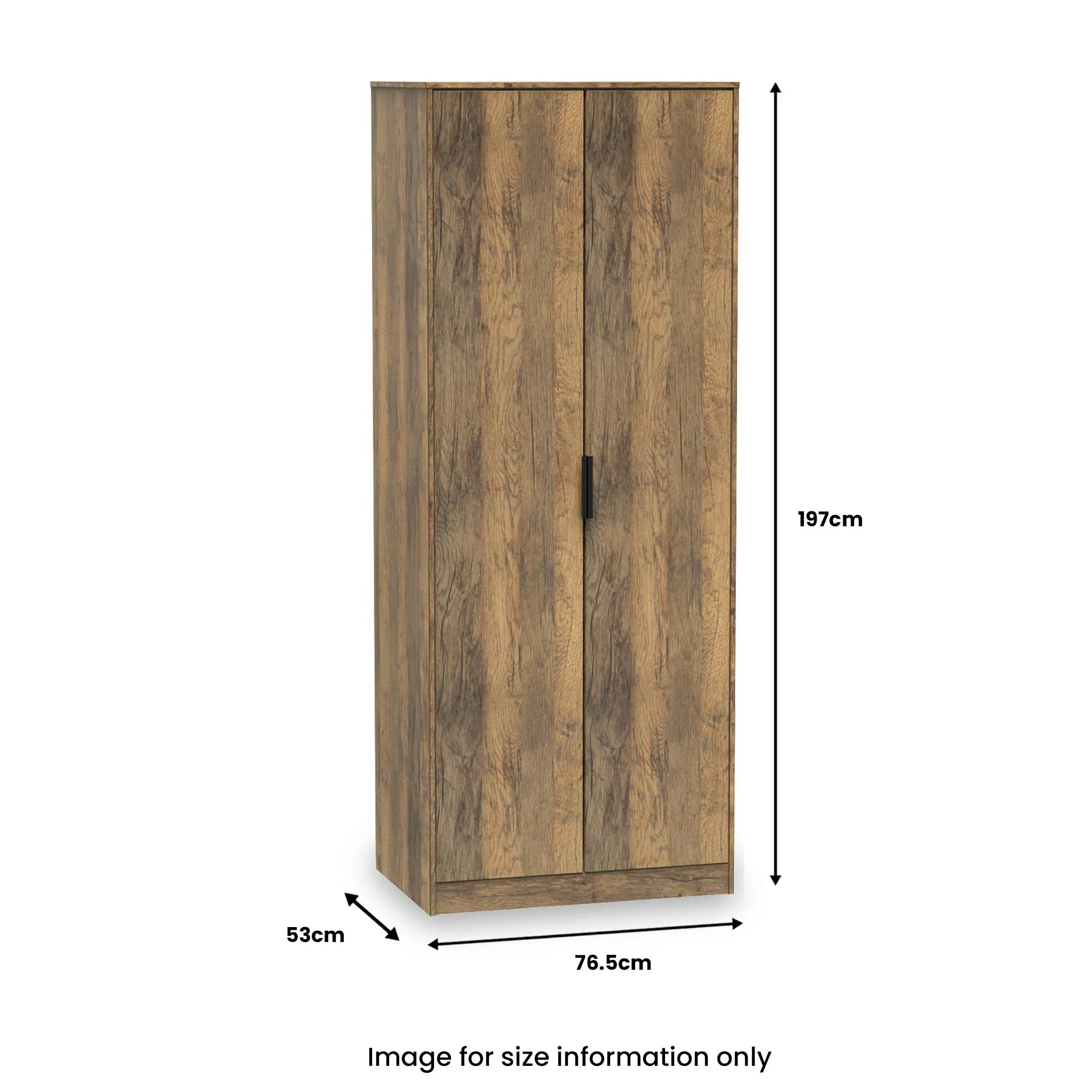 Moreno Rustic Oak 2 Door Double Wardrobe - Image 9