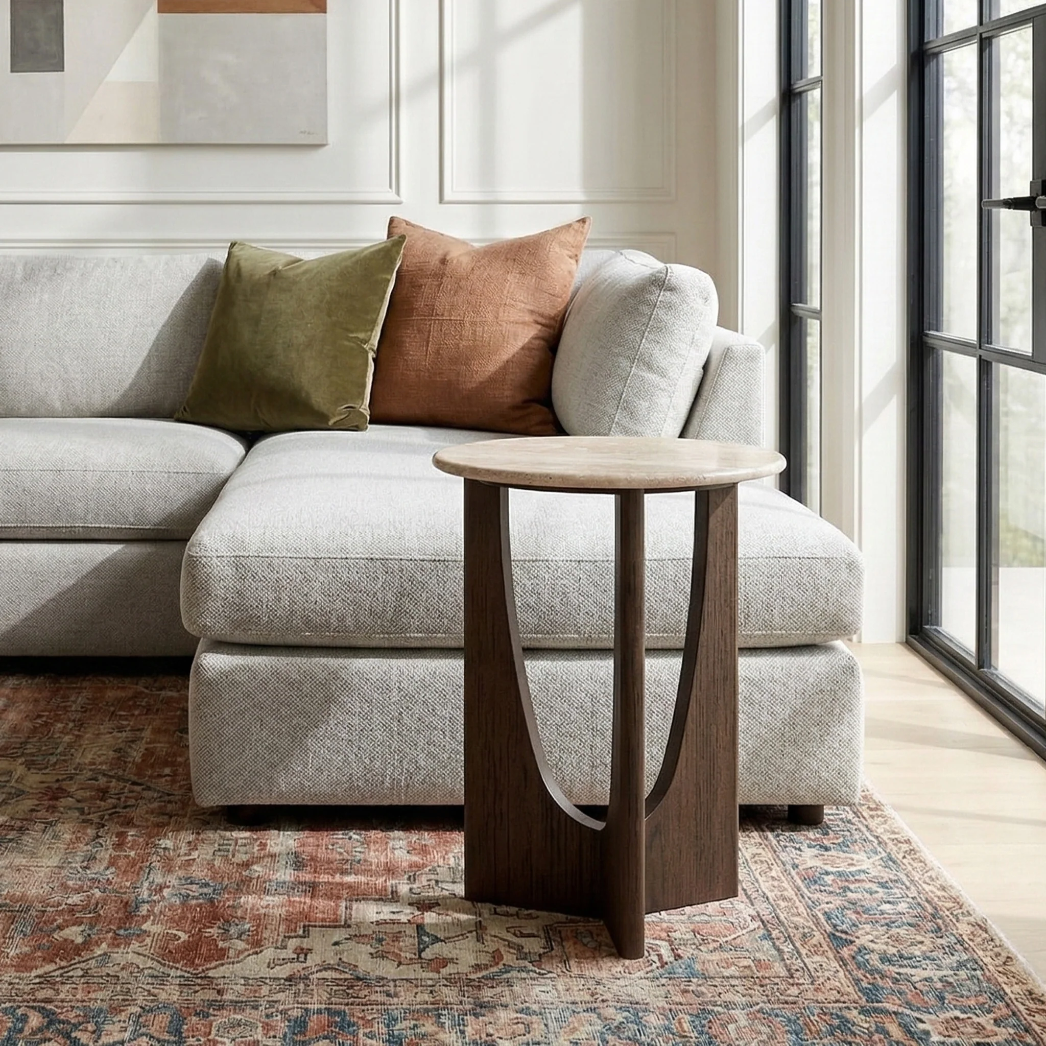 Mylor Travertine Top Side Table - Image 2