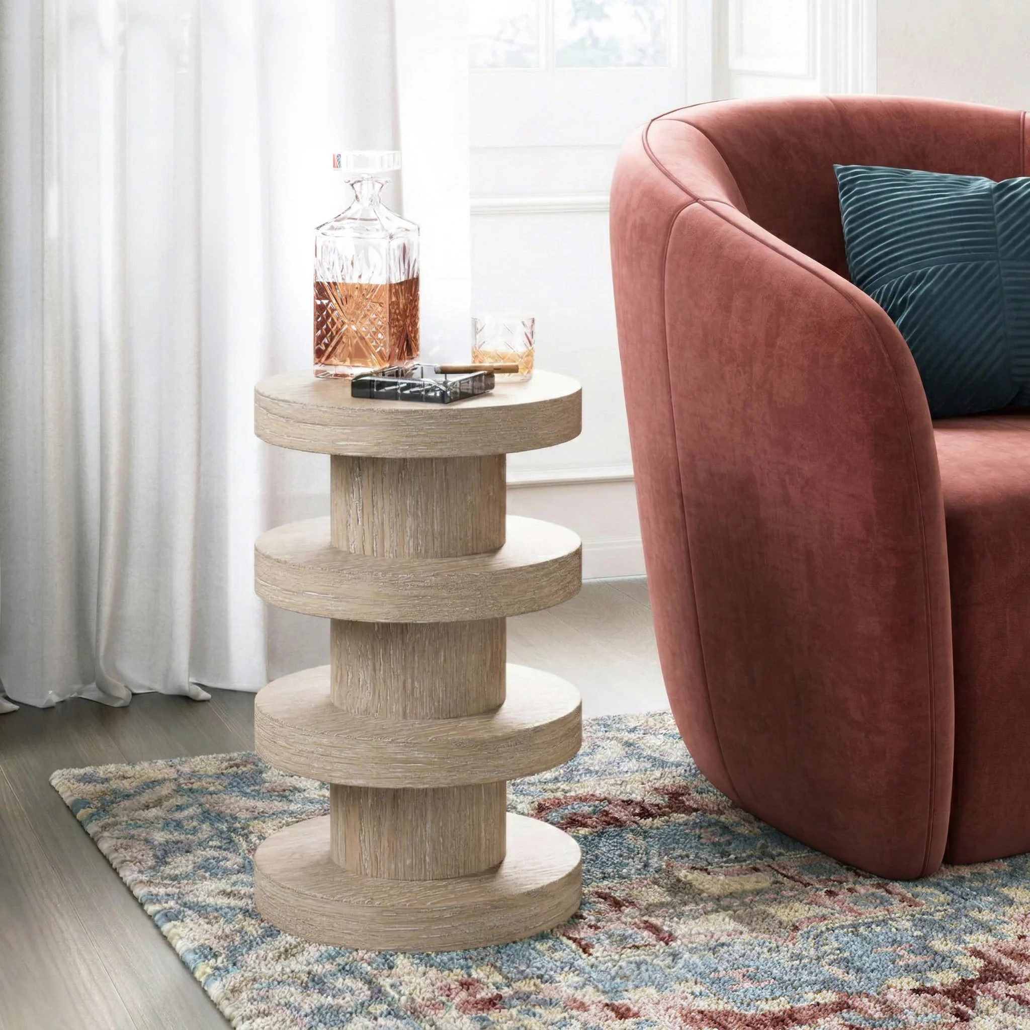Mylor Washed Oak Bobbin Side Table - Image 2