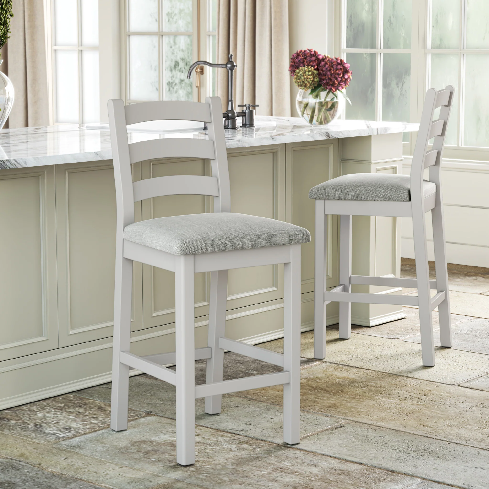 Penzance Stone Grey Ladder Back Bar Chair - Image 4