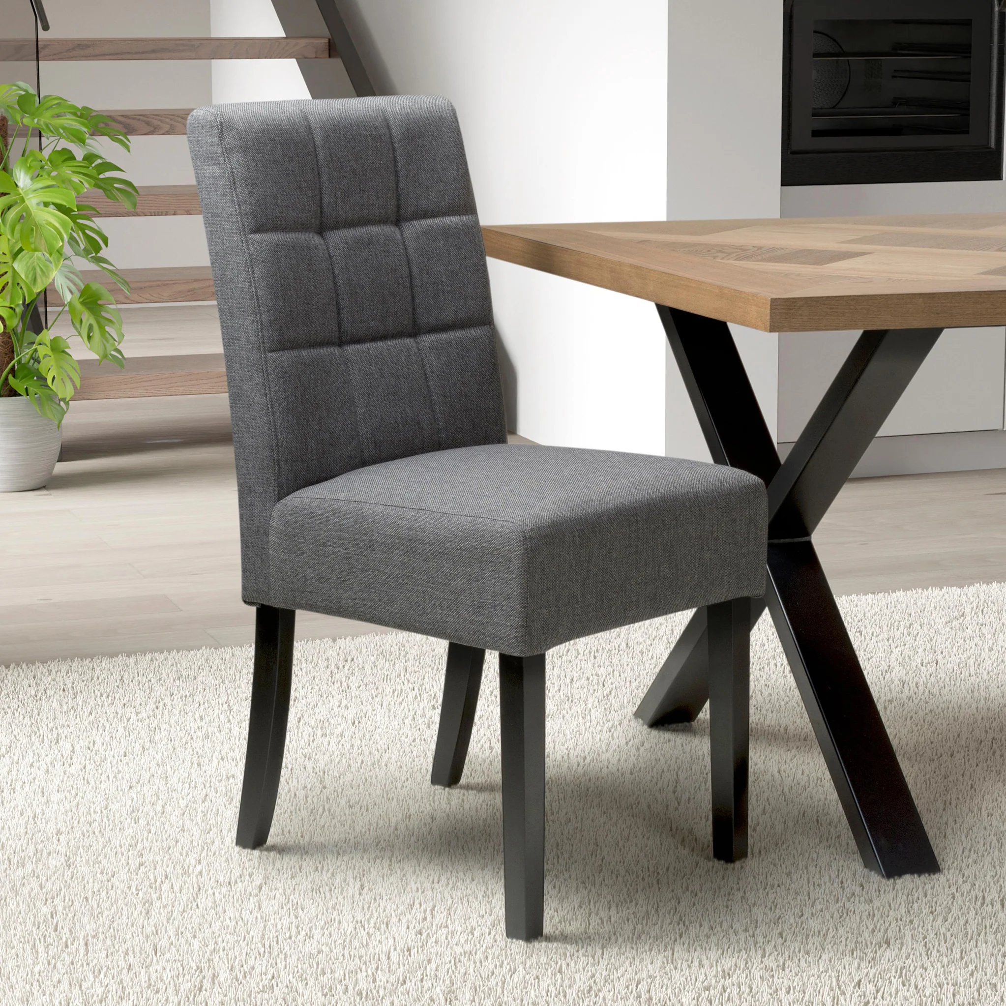 Pryder Faux Linen Dining Chair with Black Legs - Image 2