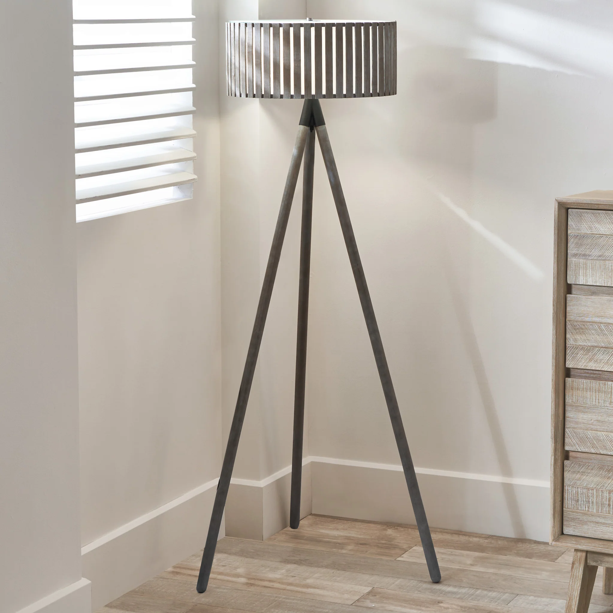 Rabanne Antique Wood Slat Tripod Floor Lamp - Image 2