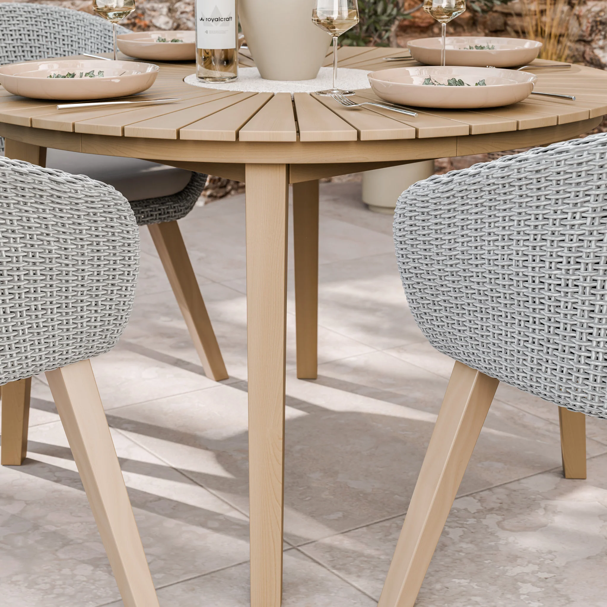 Roma FSC 4 Seater Round Sunray with Concrete Insert Dining Set with Sol Dining Chairs - Image 2