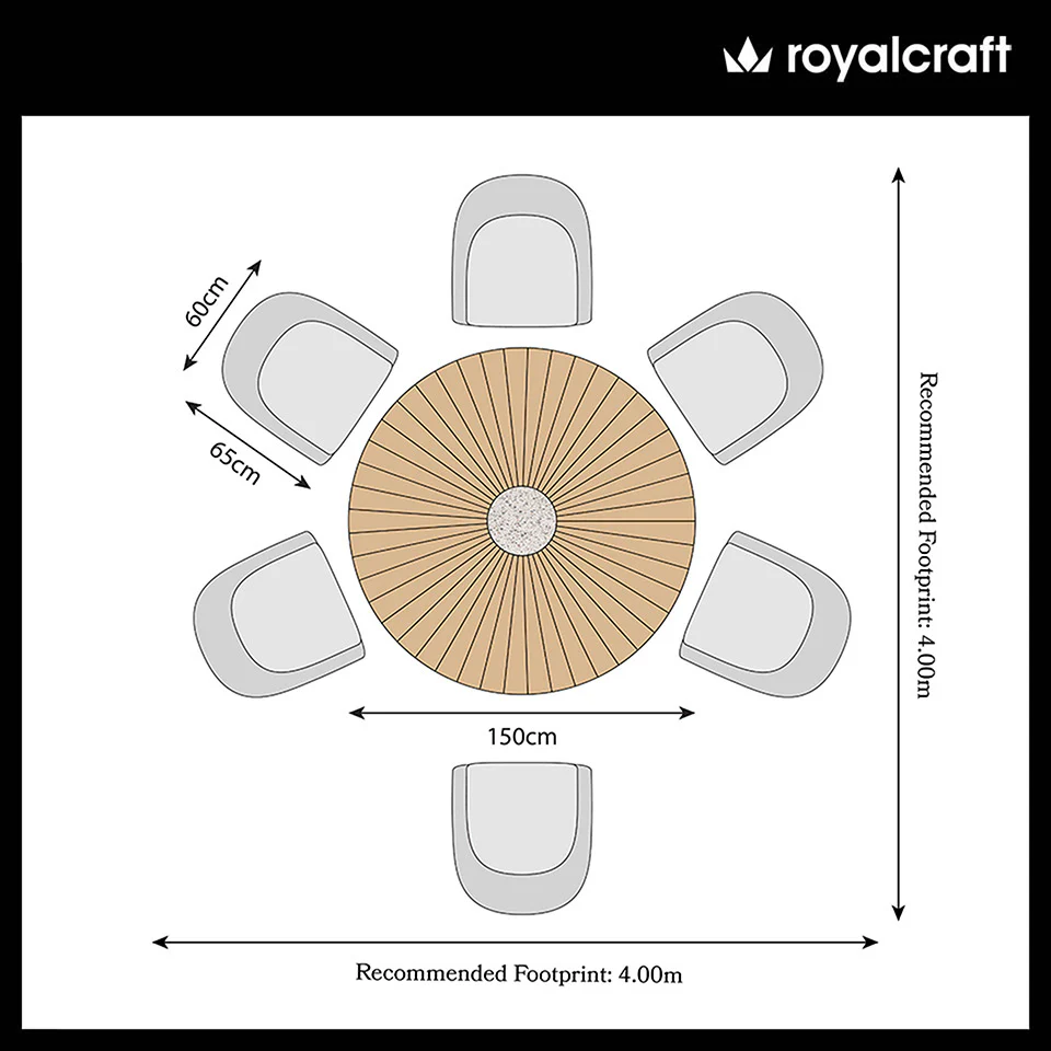 Roma FSC 6 Seater 150cm Round Sunray with Concrete Insert Dining Set with 6 Sol Dining Chairs - Image 11