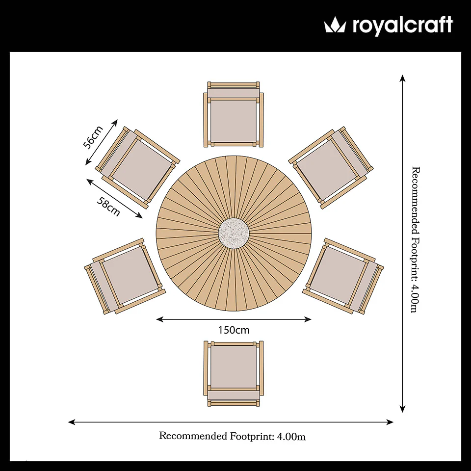 Roma FSC 6 Seater Round Sunray with Concrete Insert Dining Set with Roma Rope Stacking Chairs - Image 10