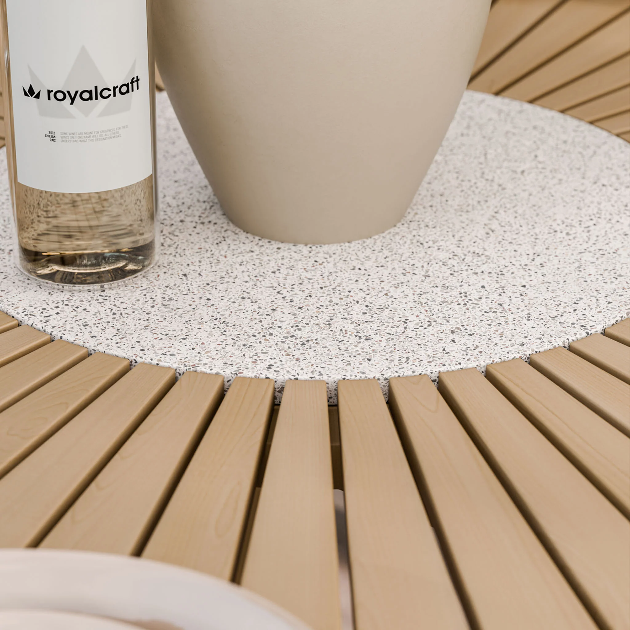 Roma FSC 6 Seater Round Sunray with Concrete Insert Dining Set with Roma Rope Stacking Chairs - Image 3