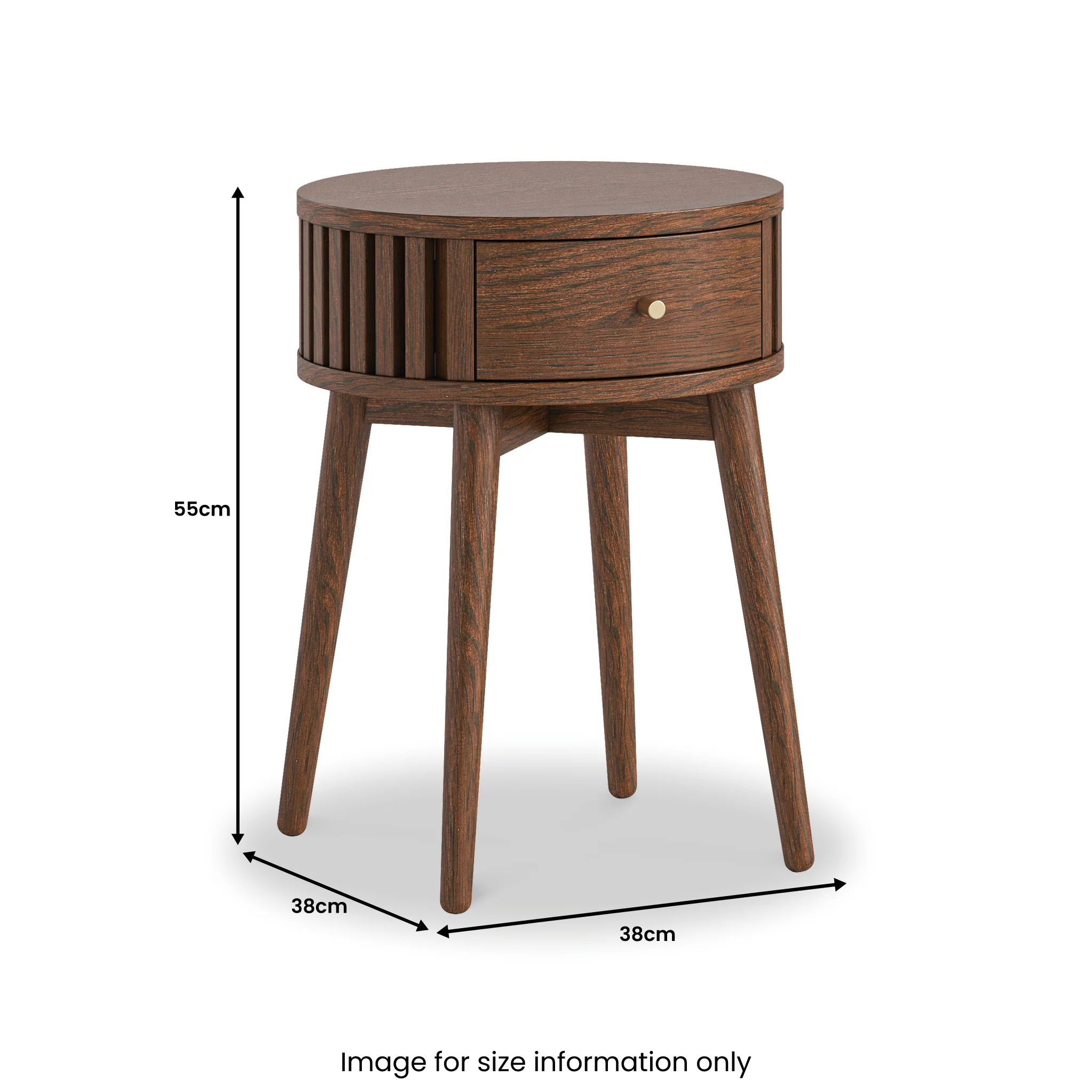 Shorwell Dark Oak Slatted Round 1 Drawer Side Table - Image 3