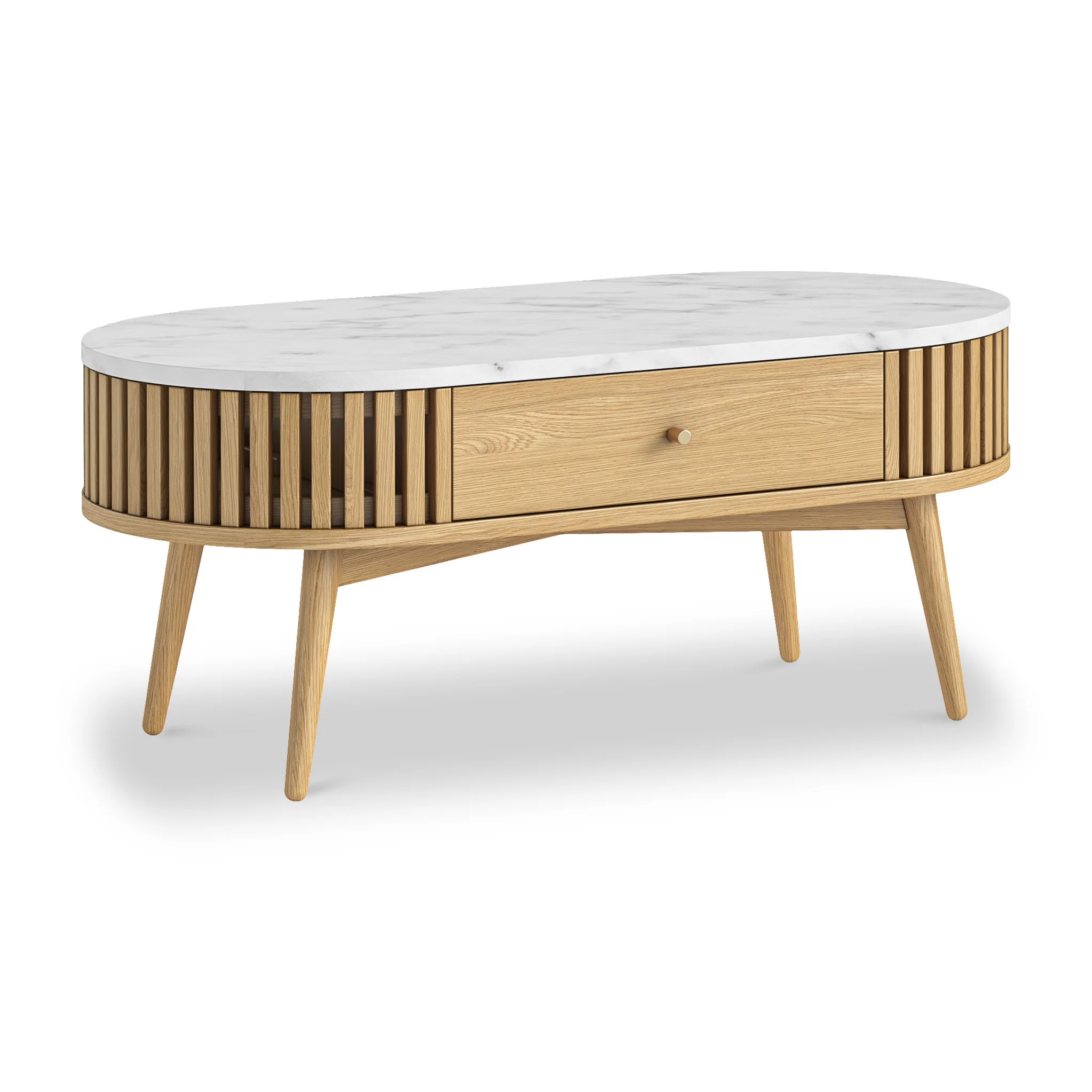 Shorwell Oak & Marble 1 Drawer Oval Coffee Table