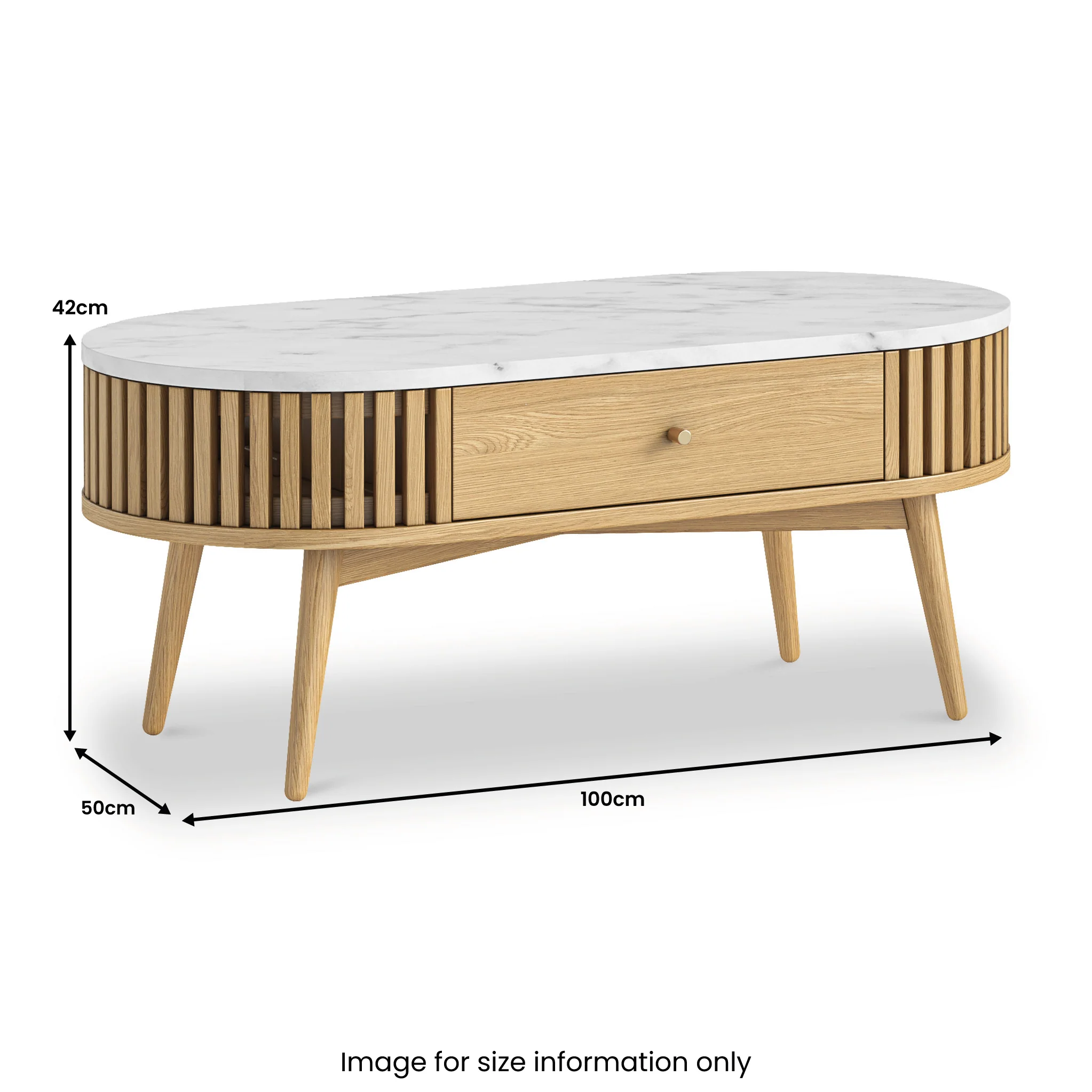 Shorwell Oak & Marble 1 Drawer Oval Coffee Table - Image 3