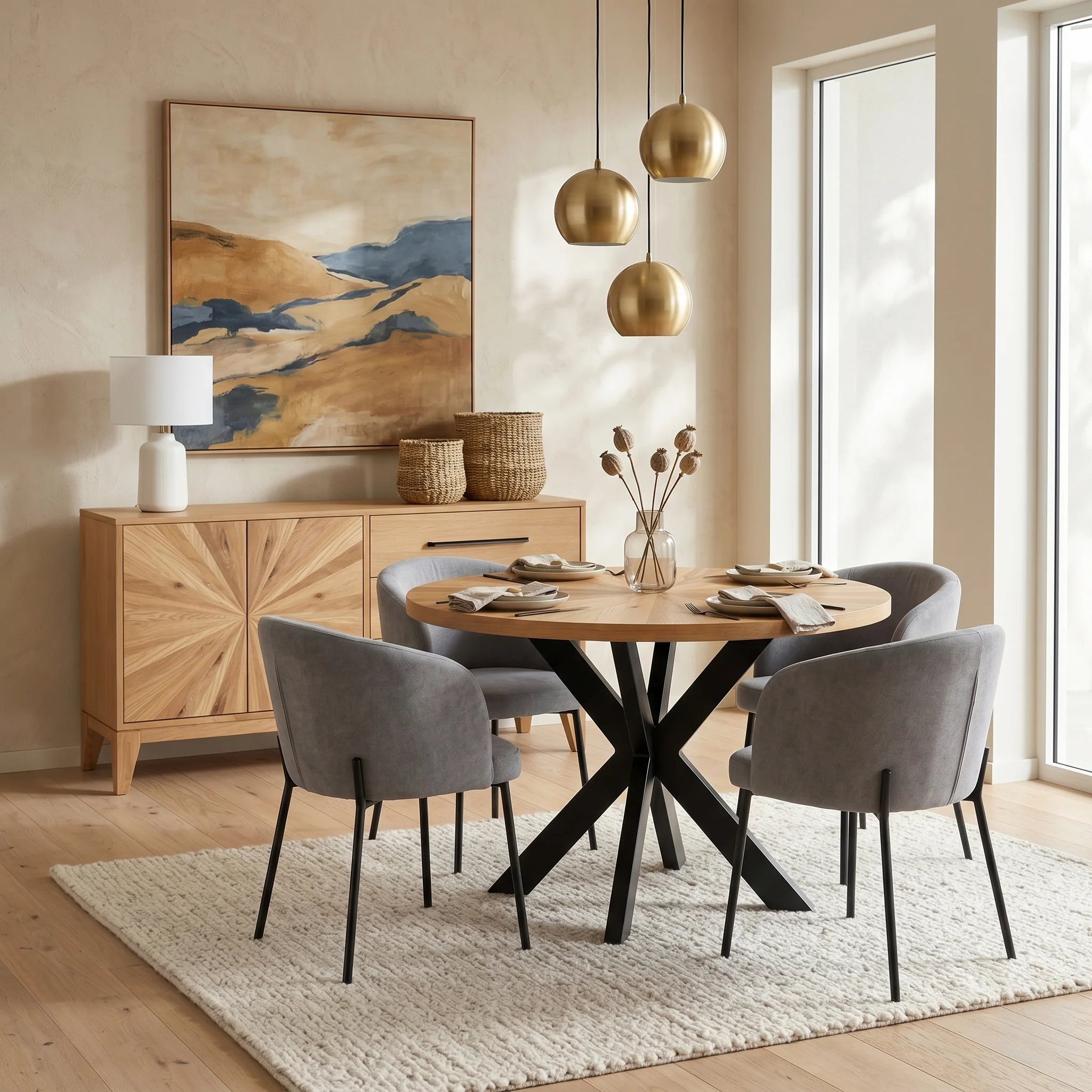Sunburst Oak Round Dining Table - Image 2