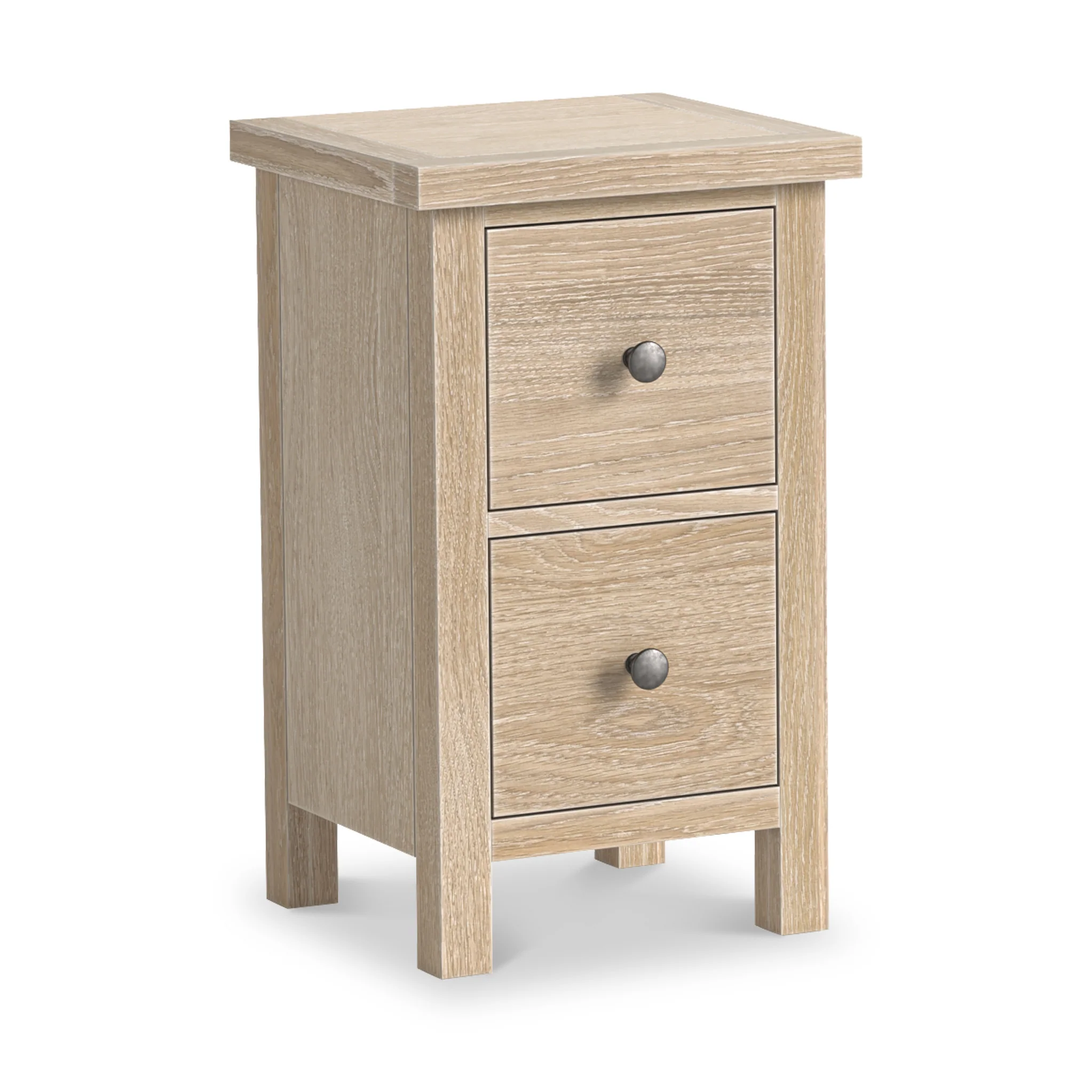 Trelan Washed Oak 2 Drawer Slim Bedside Table - Image 2