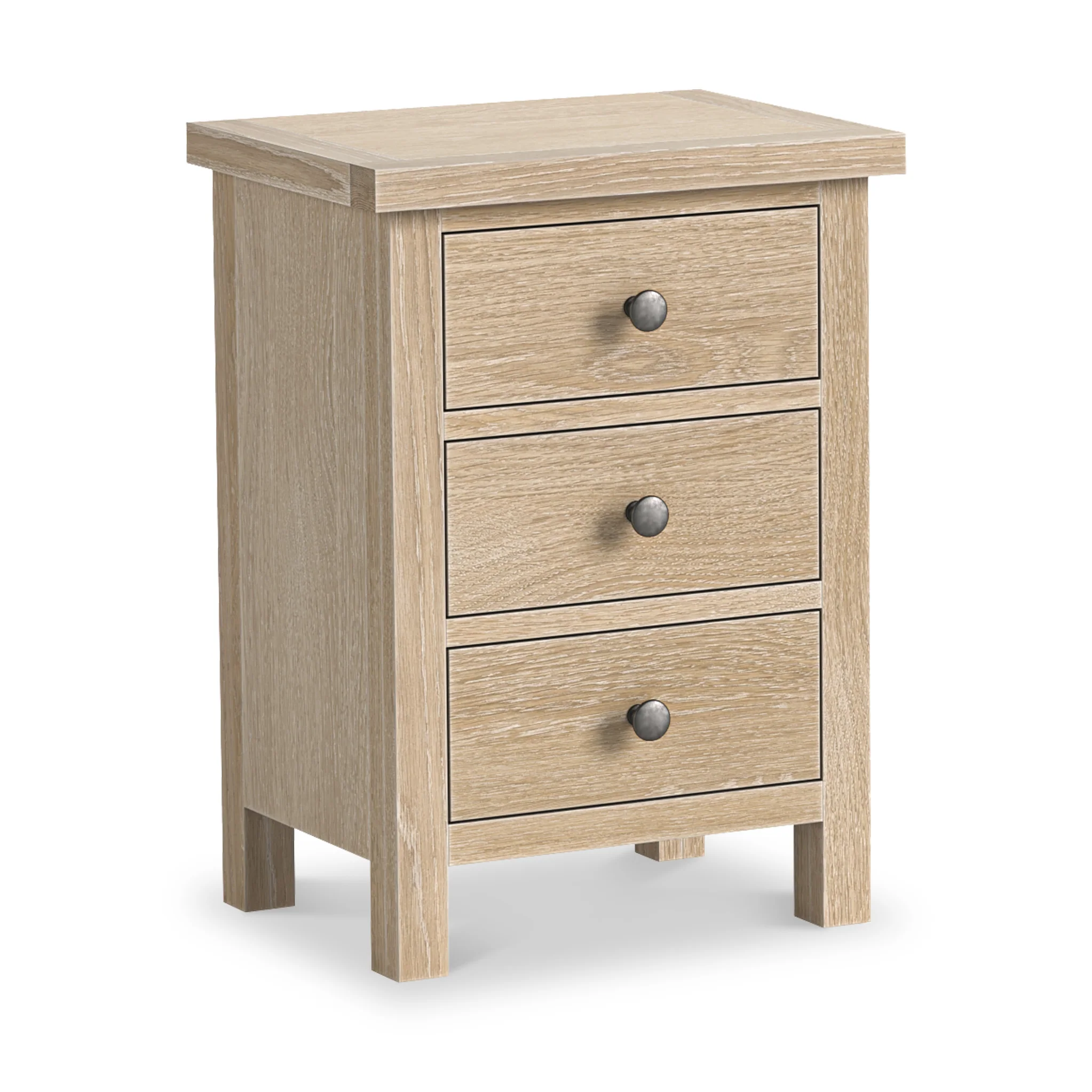 Trelan Washed Oak 3 Drawer Bedside Table - Image 3