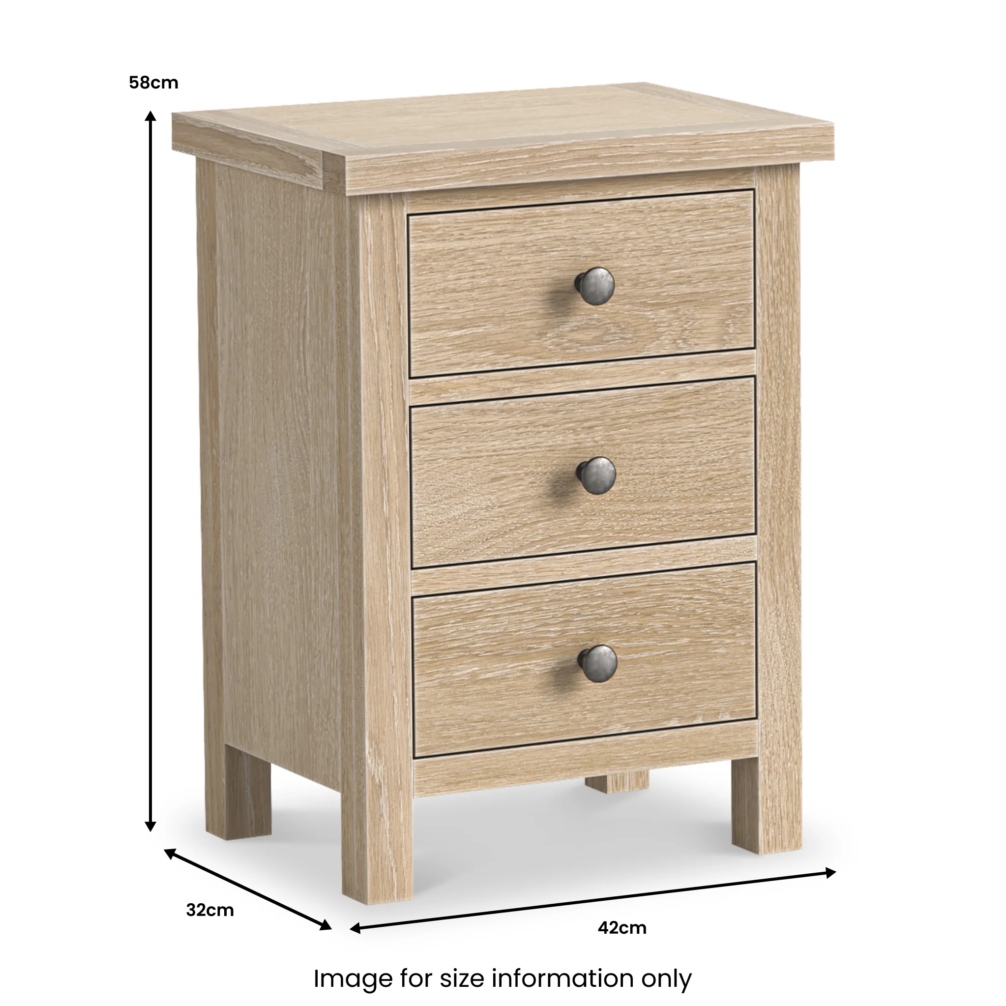 Trelan Washed Oak 3 Drawer Bedside Table - Image 5