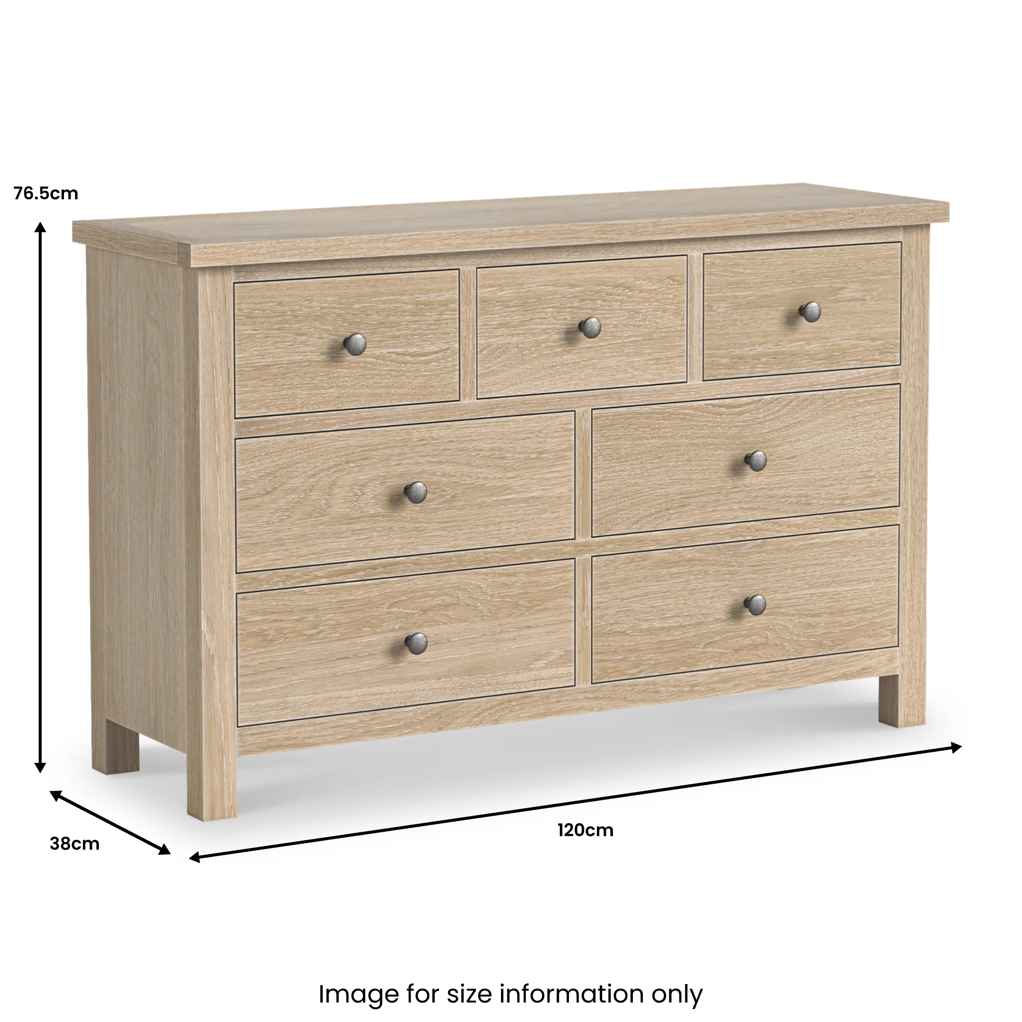 Trelan Washed Oak 3 Over 4 Chest of Drawers - Image 3
