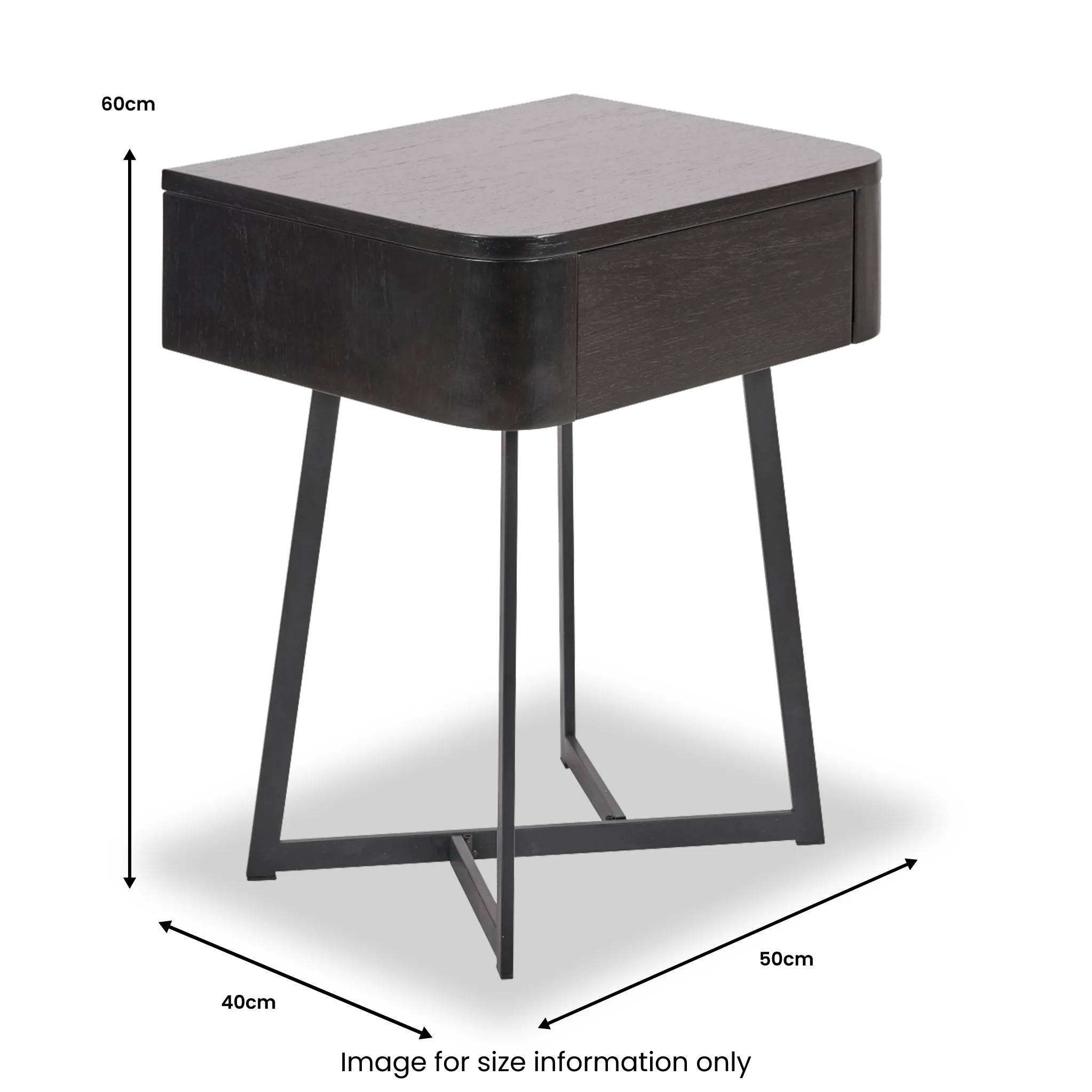 Ukiah Black Ash 1 Drawer Bedside Table - Image 10