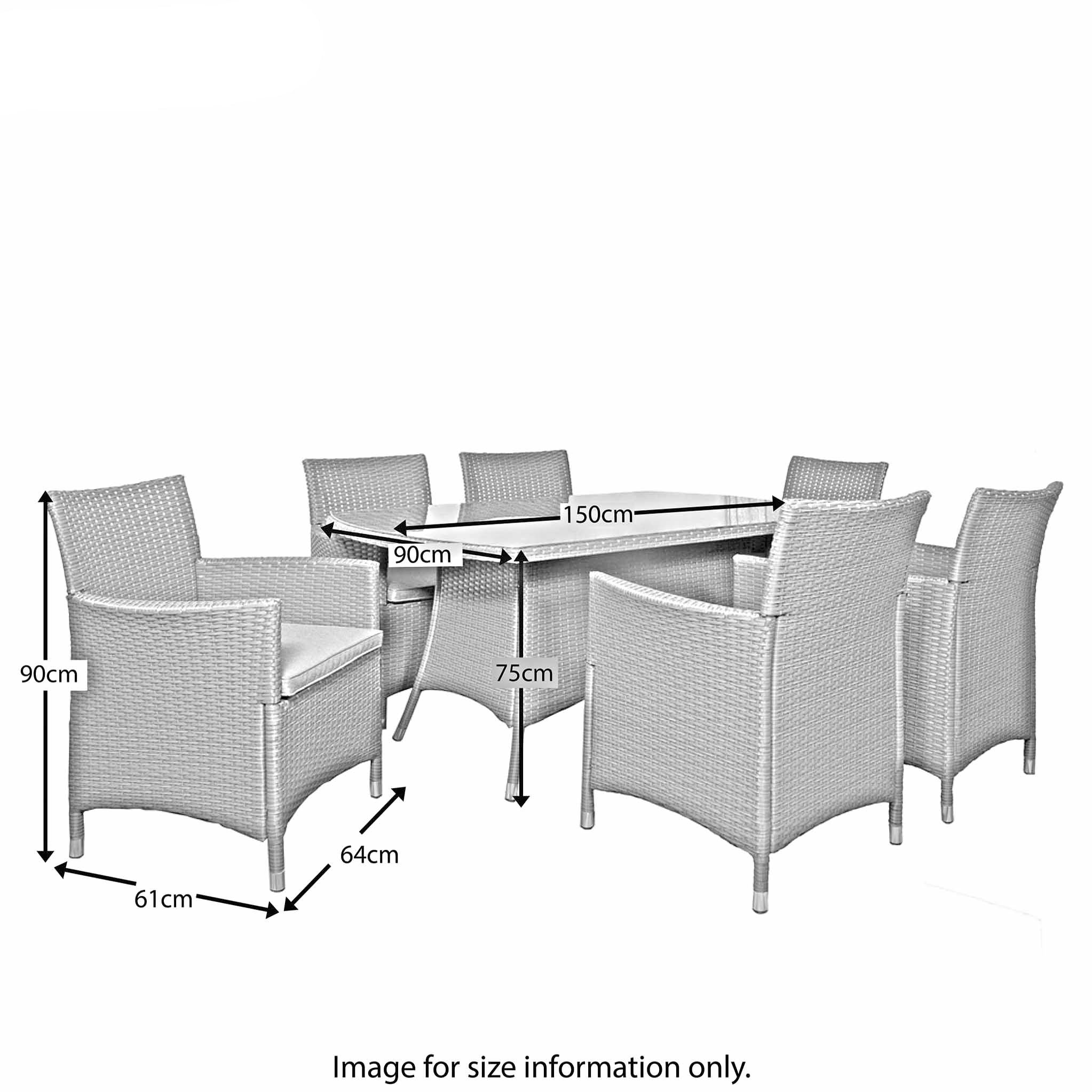 Vada 150cm 6 Seat Rattan Rectangular Dining Set - Image 24
