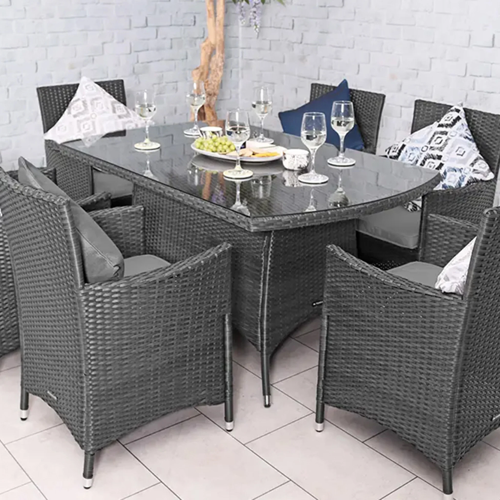 Vada 150cm 6 Seat Rattan Rectangular Dining Set - Image 25