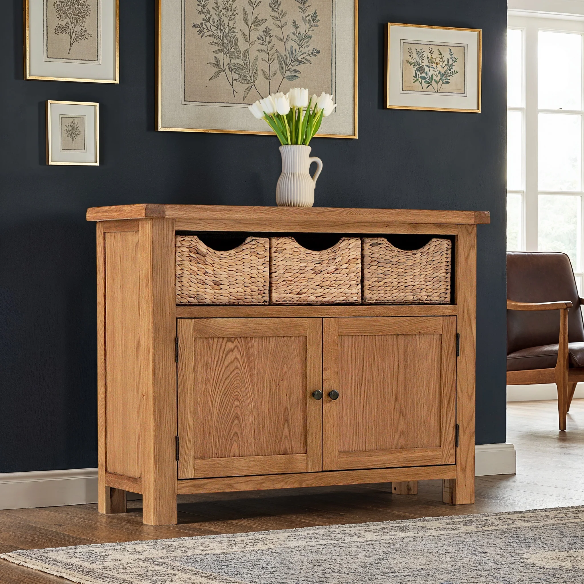 Zelah Oak Sideboard with Baskets - Image 2